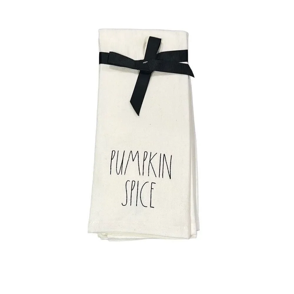 Rae Dunn Pumpkin Spice Halloween Hand Towels Set of 2 NWT Farmhouse Fall Decor